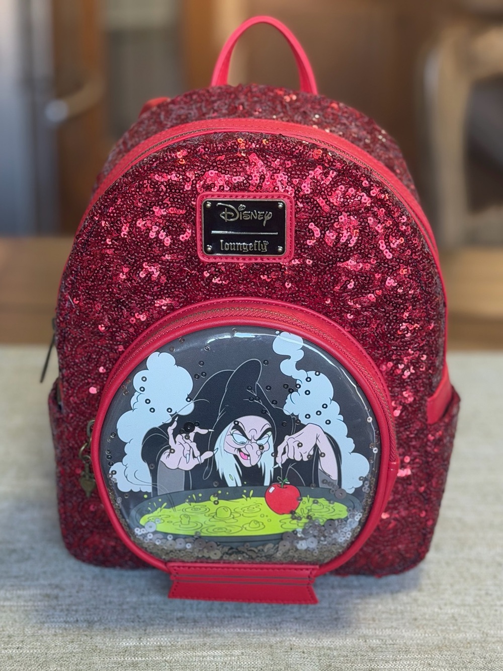 Loungefly Disney Snow White Evil Queen Snow Globe Sequin Mini Backpack NWT